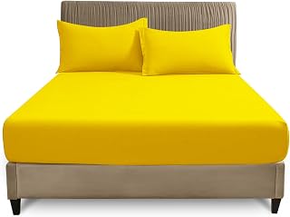 GC GAVENO CAVAILIA Single Fitted Sheet 25cm Deep | Lemon Polycotton Bed Sheet | Soft & Breathable Easy Care Bedding with Elastic Corners | Single Mattress Bottom Sheet - (90 x 190 cm)