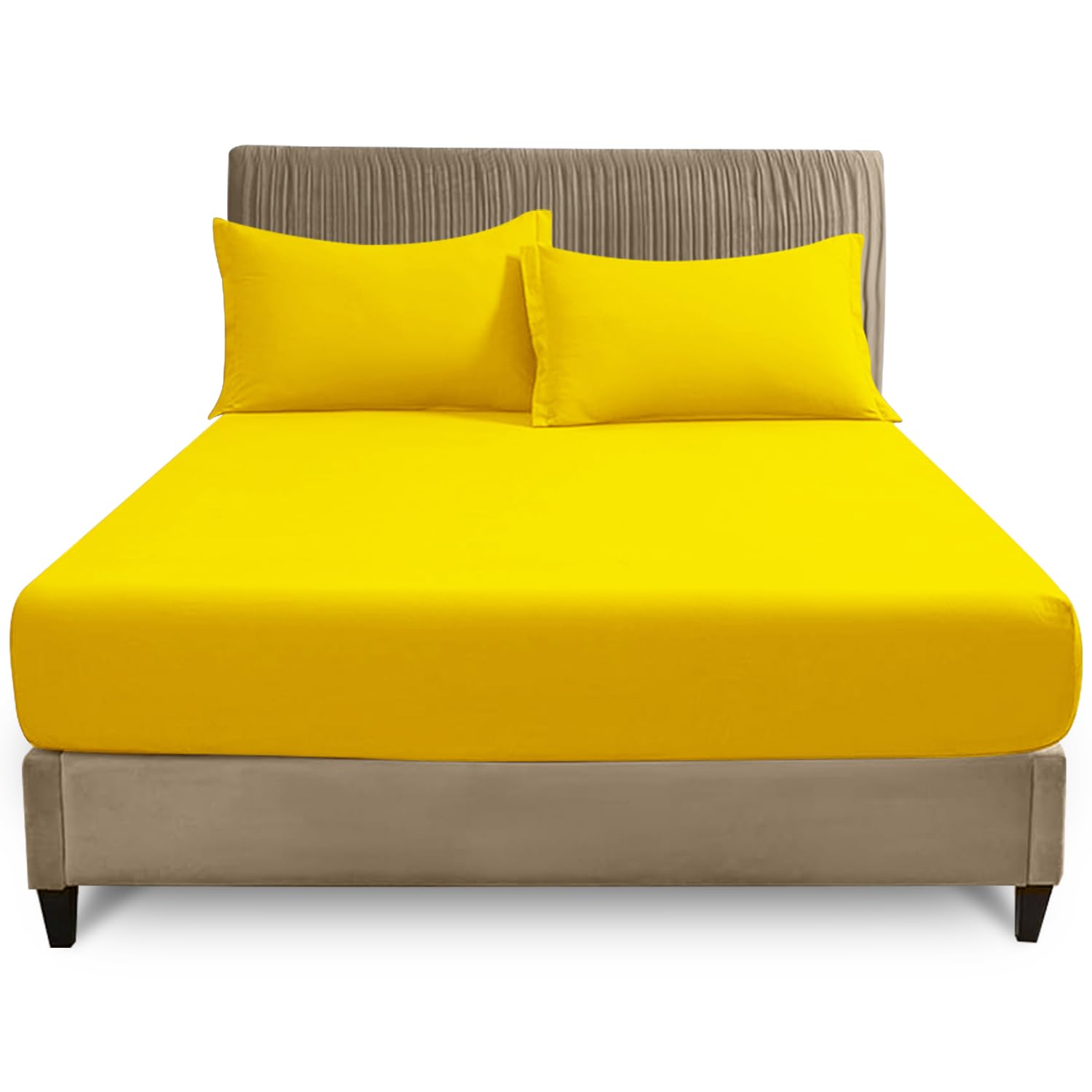 GC GAVENO CAVAILIA Single Fitted Sheet 25cm Deep | Lemon Polycotton Bed Sheet | 