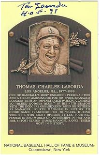Autographed Tommy Lasorda Hall of Fame Gold Plaque Postcard