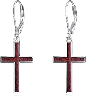 YFN Cross Earrings Sterling Silver Dangle Drop Leverback Cross Earrings Religion Jewelry Christians Gifts for Women Men