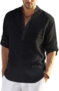 COOFANDY Men's Long Sleeve Henley Shirt Linen Shirt Casual Summer Shirt Regular Fit Cotton