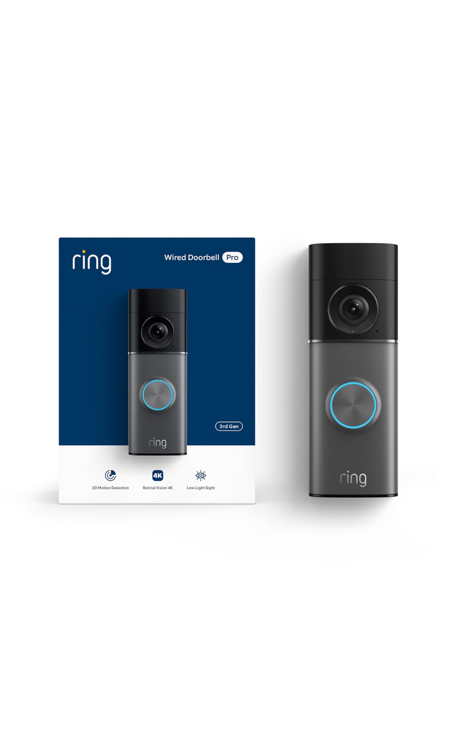 Ring Wired Doorbell 4K Pro (Newest Model), Retinal 4K with wide-angle video, 10x