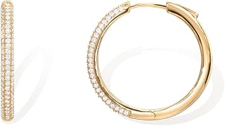 PAVOI 14K Gold Plated 925 Sterling Silver Posts Cubic Zirconia Hoop Earrings for Women | Halo CZ Gold Huggie Hoops