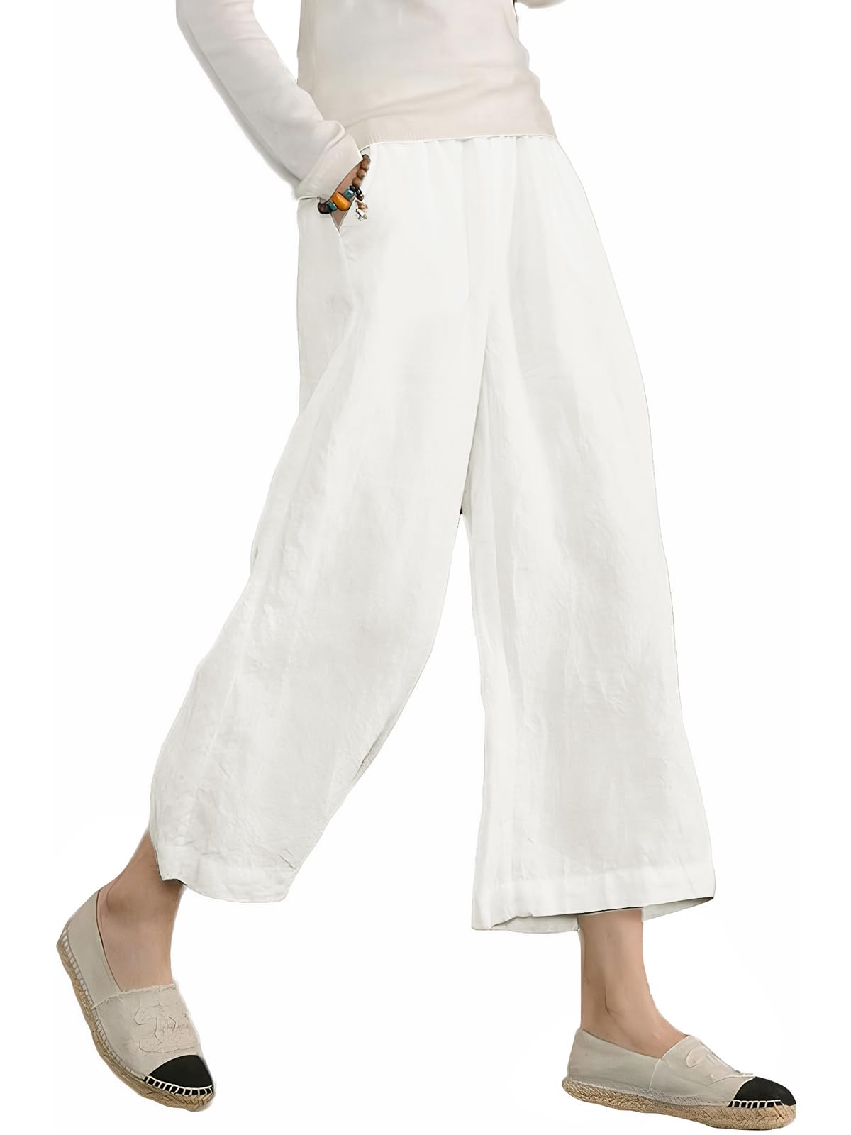 ECUPPER Womens Plus Size Capri Trousers Cotton Loose Casual Cropped Pants