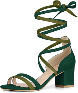 Allegra K Open Toe Color Block Heel Lace-up Sandals for Women