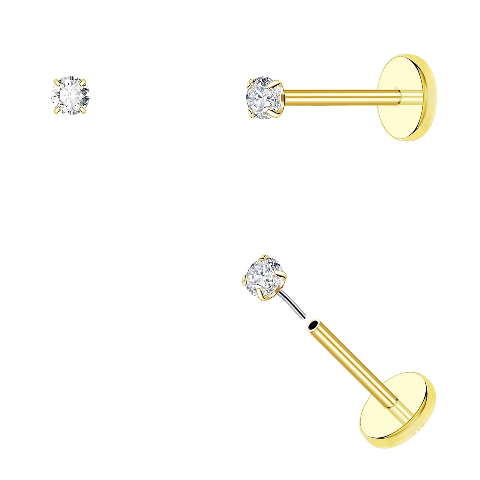 20G Threadless Flat Back Earrings hypoallergenic Titanium Small Stud Earrings Pu