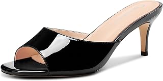 Castamere Women's Round Open Toe Kitten Heel Mules Shoes Sandals Party Dance Dress Slip-on Sandals 6.5 CM Heels