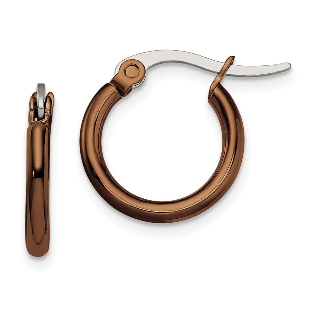 Stainless Steel Polished Brown IP-plated 15.5mm Diameter 2mm Hoop Earrings