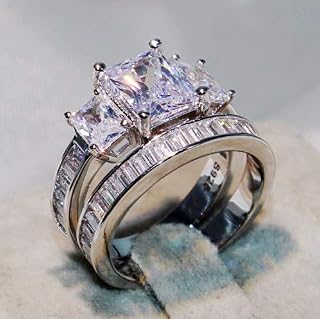 LMCIEZR Luxury 925 Sterling Silver AAA Cubic Zirconia Exaggerated rhinestone ring set Bridal ring CZ Full Diamond Engagements Rings Wedding Eternity Wedding Band Rings Jewelry jewelry-making-patterns