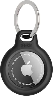 Belkin Apple AirTag Secure Holder with Key Ring - Durable Scratch Resistant Case with Open Face & Raised Edges - Protective AirTag Keychain Accessory for Keys, Pets, Luggage & More - Black