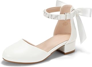 Coutgo Girls Dress Shoes High Heels Bow Pearl Pumps Princess Wedding Shoes