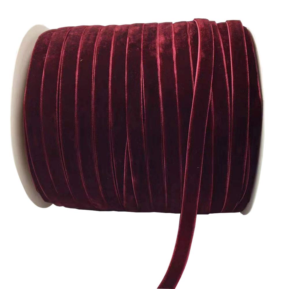 10 Yards Burgundy Velvet Ribbon Spool (Wine, 3/8")
