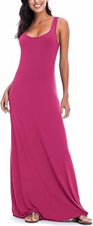 EXCHIC Women's Solid Casual Sleeveless Maxi Dress Summer Sexy Beach Vest Dress