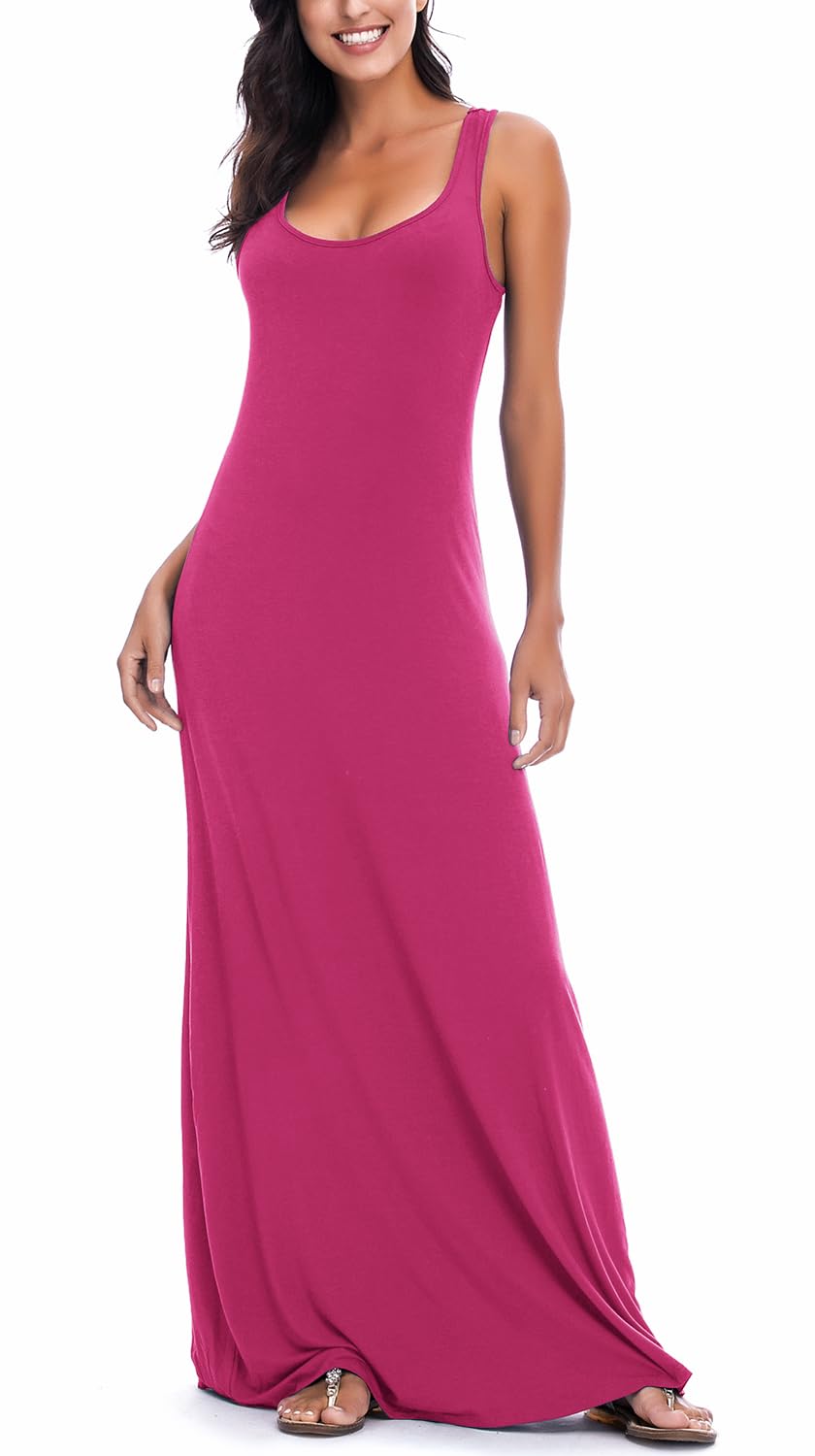 EXCHIC Women's Solid Casual Sleeveless Maxi Dress Summer Sexy Beach Vest Dress