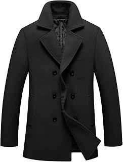 Lavnis Men's Winter Wool Coats Slim Fit Single Breasted Trench Jacket Woolen Pea Coat Style 2 Gray XL