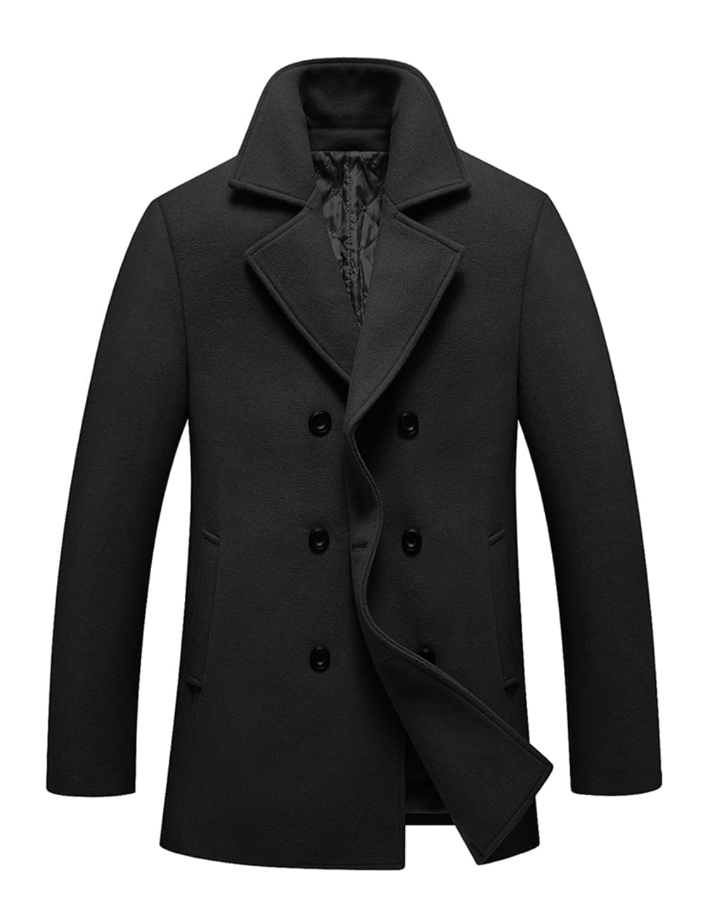 Lavnis Men's Winter Wool Coats Slim Fit Single Breasted Trench Jacket Woolen Pea