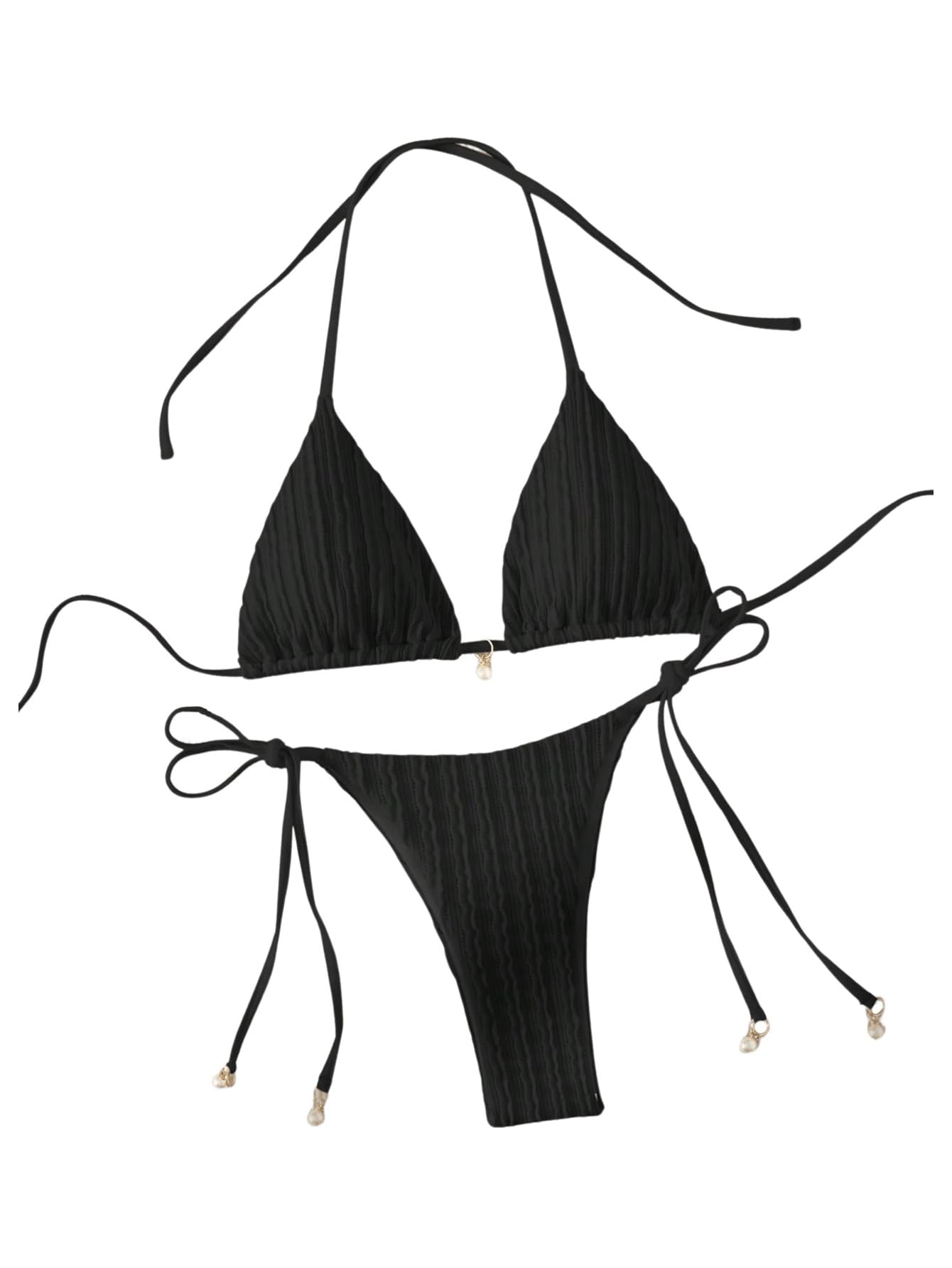 Women's 2 Piece Swimsuit Halter Textured Triangle Bikini Set