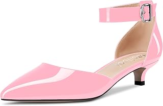 Women Kitten Low Heel Ankle Strap Pumps Pointed Toe Sandals Dress Shoes Party Office Wedding 1.5 Inch