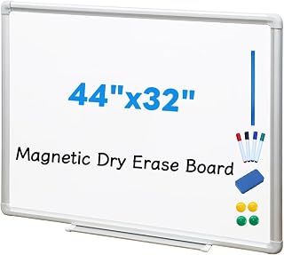 DEVELOP Magnetic White Board Dry Erase, 32 x 44 Inch, Dry Erase Board Aluminum Frame for Wall, Hanging Whiteboard with Detachable Marker Tray for Planning, Kitchen, Memo, School, Home, Office