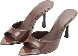 YIYA Women's Open Pointed Peep Toe Mules Kitten Heels Stiletto High Heels Slide Sandals Summer Slip On Backless Dress Spring Summer Pumps Shoes
