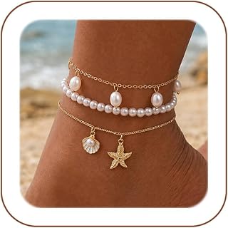 iF YOU Gold Ankle Bracelets for Women, 14k Gold Plated Waterproof Cuban Link Chain Anklets Set, Layered Anklet Bracelets for Women Beach Gift Adjustable Size 5pcs