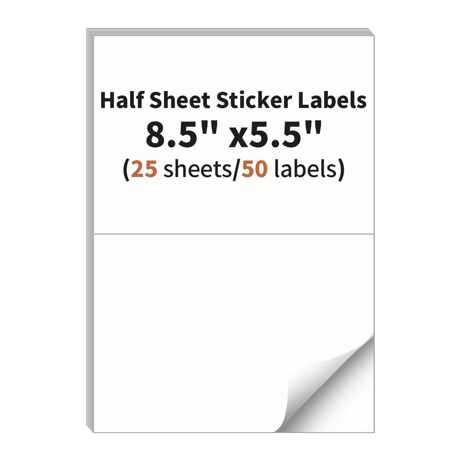Half Sheet Labels, 2 per Sheet, 25 Sheets, 50 Labels, 8.5" x 5.5" Size | Shippin