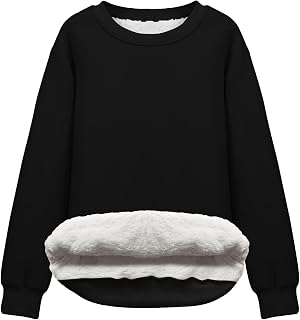 Flygo Women's Sherpa Lined Fleece Crewneck Pullover Sweatshirts Casual Winter Warm Sweatshirt