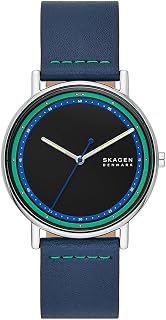 Skagen Signatur Watch for Men, Quartz Three Hand Movement with Leather Strap
