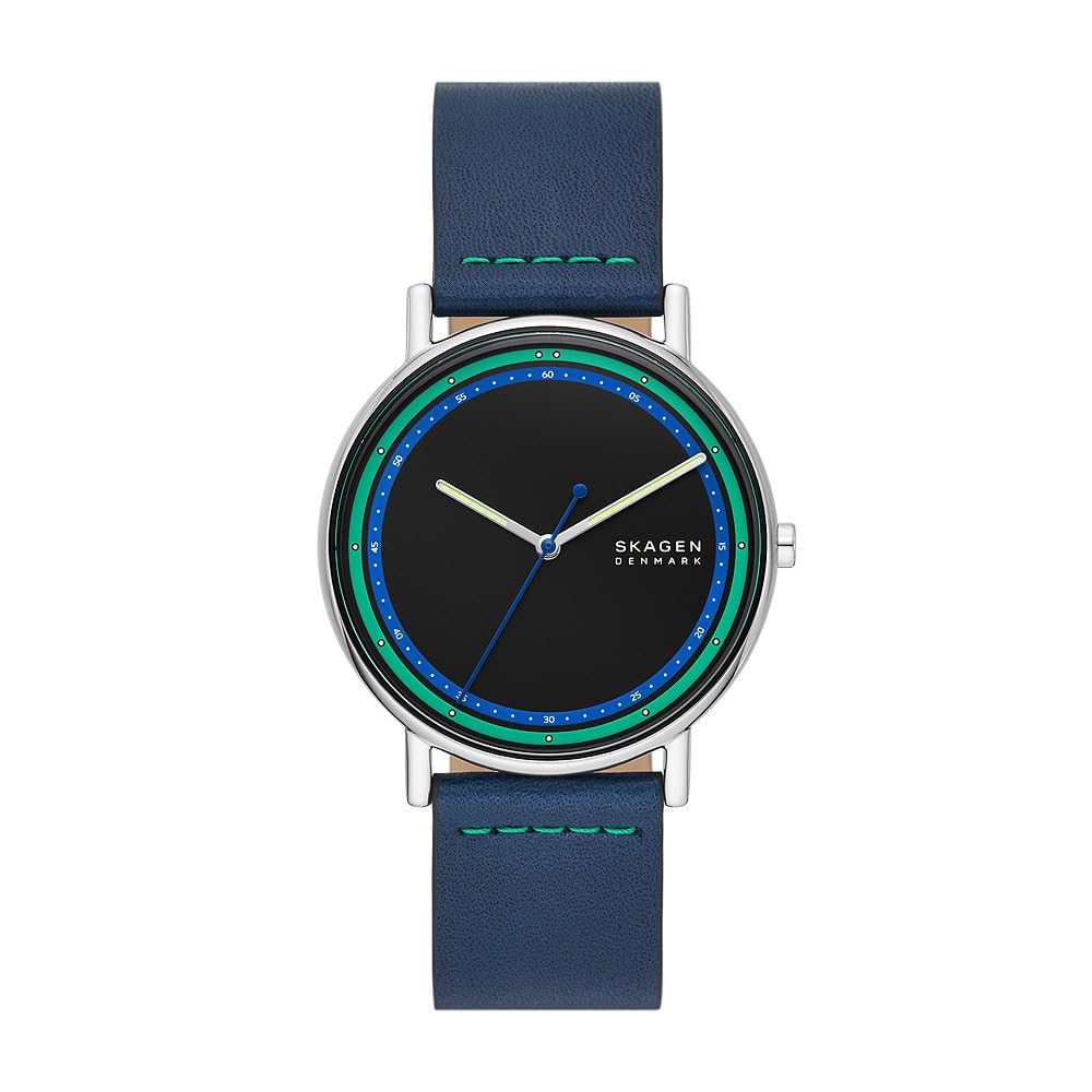 Skagen Signatur Watch for Men, Quartz Three Hand Movement with Leather Strap