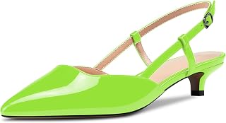 NobleOnly Women's Kitten Low Needle Heel Closed Toe Pointed Toe Pumps Ankle Strap Slingback Office Sandals Clear Dress Cute Shoes