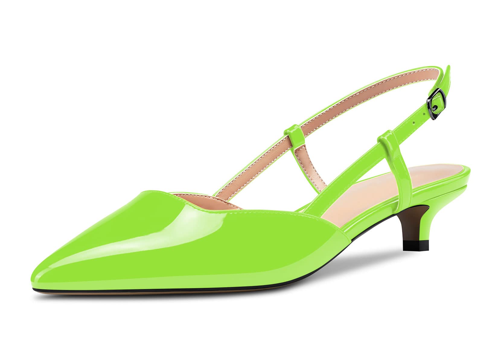 NobleOnly Women's Kitten Low Needle Heel Closed Toe Pointed Toe Pumps Ankle Stra
