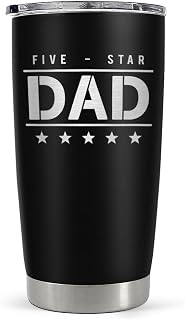 SANDJEST Five-star Dad Tumbler with Lid - Best Dad 20oz Insulated Stainless Steel Mug - Coffee Cup for Travel Sport Outdoor Activities Office, Gift for Birthday Father's Day