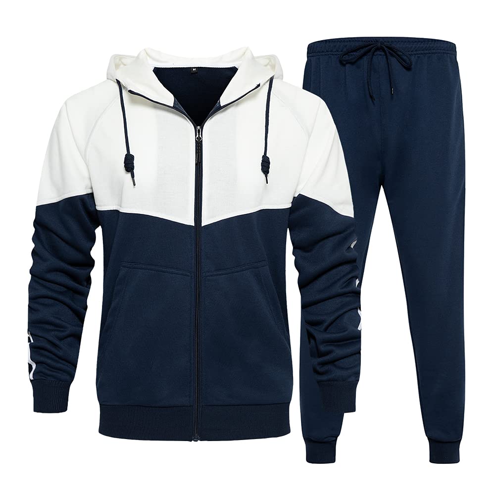 MANTORS Men's Hooded Athletic Tracksuit Casual 2 Pieces Suits Color Block Hoodie