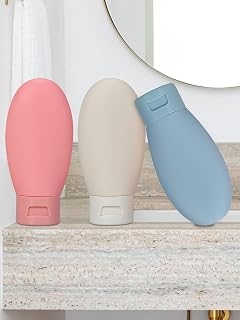 3 Pcs Travel Bottles Set, 60ML Leak Proof Refillable Squeezable Containers with Label and Storage Bag for Travel Toiletries, Shampoo and Conditioner