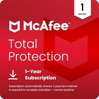 McAfee Total Protection 1-Device 2026 | Security Software Includes Antivirus,VPN, Scam Protection, Identity Monitoring | 1-Year Subscription with Auto-Renewal | Digital download