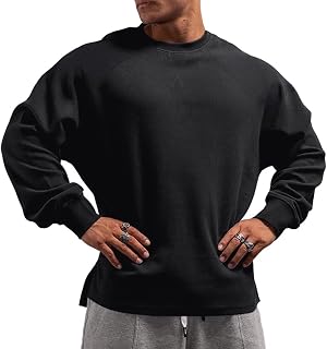 Muscle Alive Men's Basic Long-Sleeved T-Shirt Waffle Sweatshirt Lose Weight Training Sweater Sweater Crew Neck