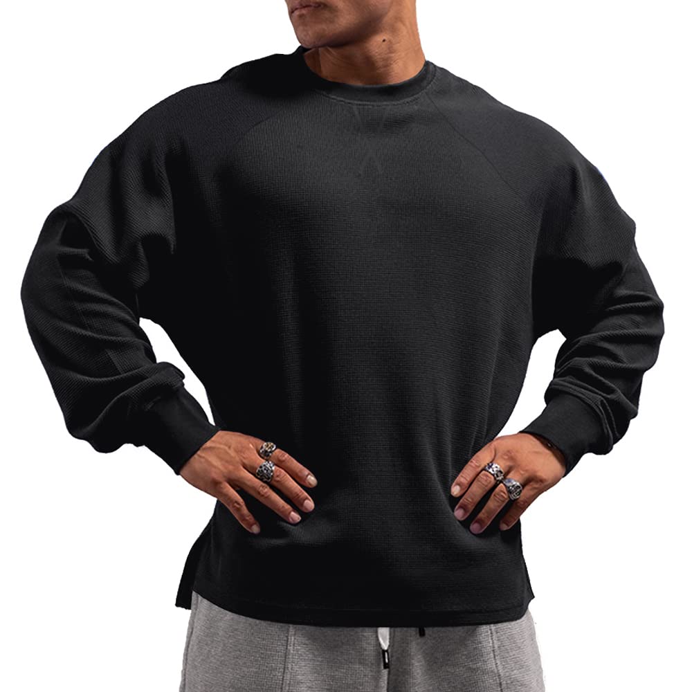 Muscle Alive Men's Basic Long-Sleeved T-Shirt Waffle Sweatshirt Lose Weight Trai
