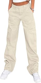 Lepunuo Cargo Pants for Women High Waisted Casual Pants Baggy Stretchy Wide Leg Y2K Streetwear with 6 Pockets