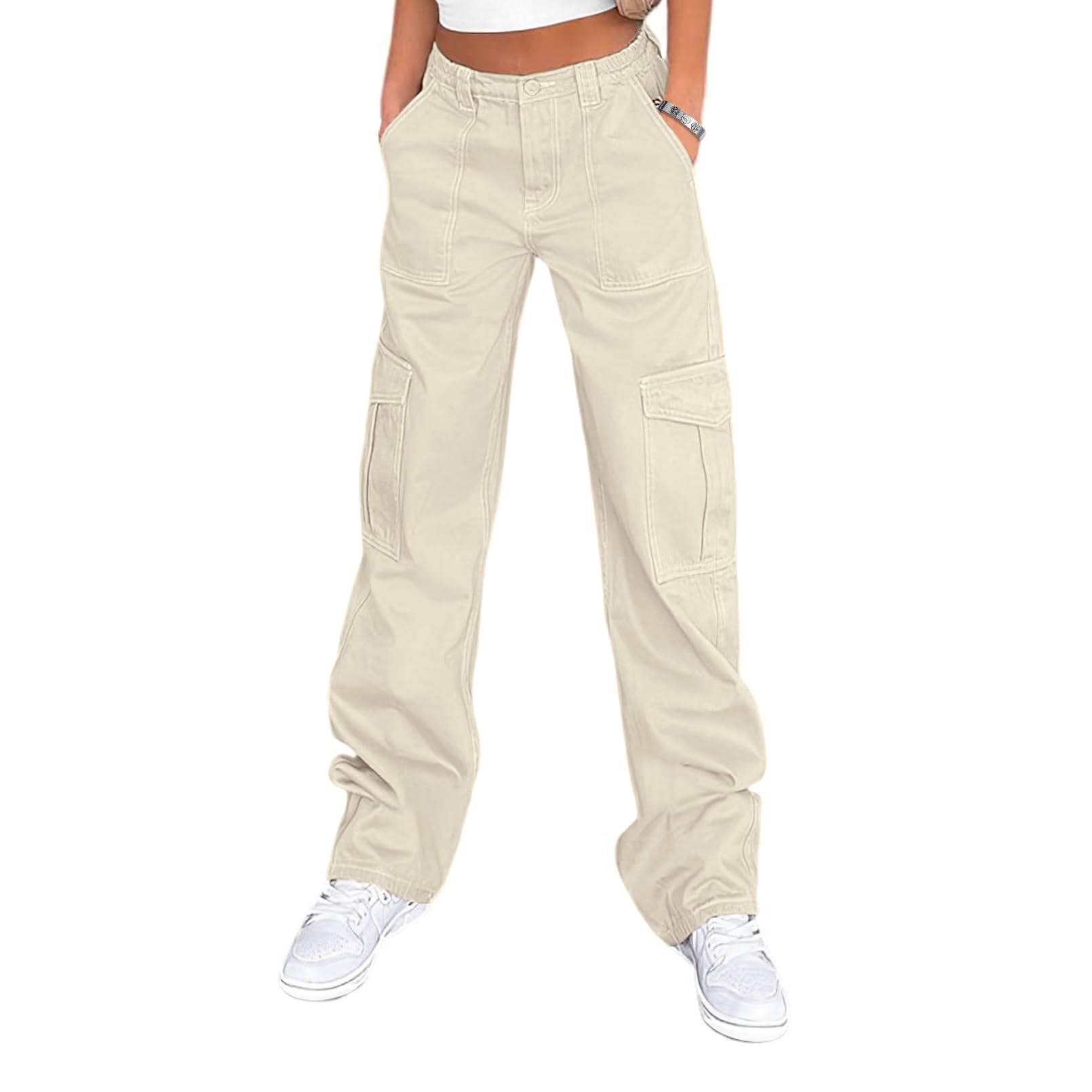 Lepunuo Cargo Pants for Women High Waisted Casual Pants Baggy Stretchy Wide Leg 