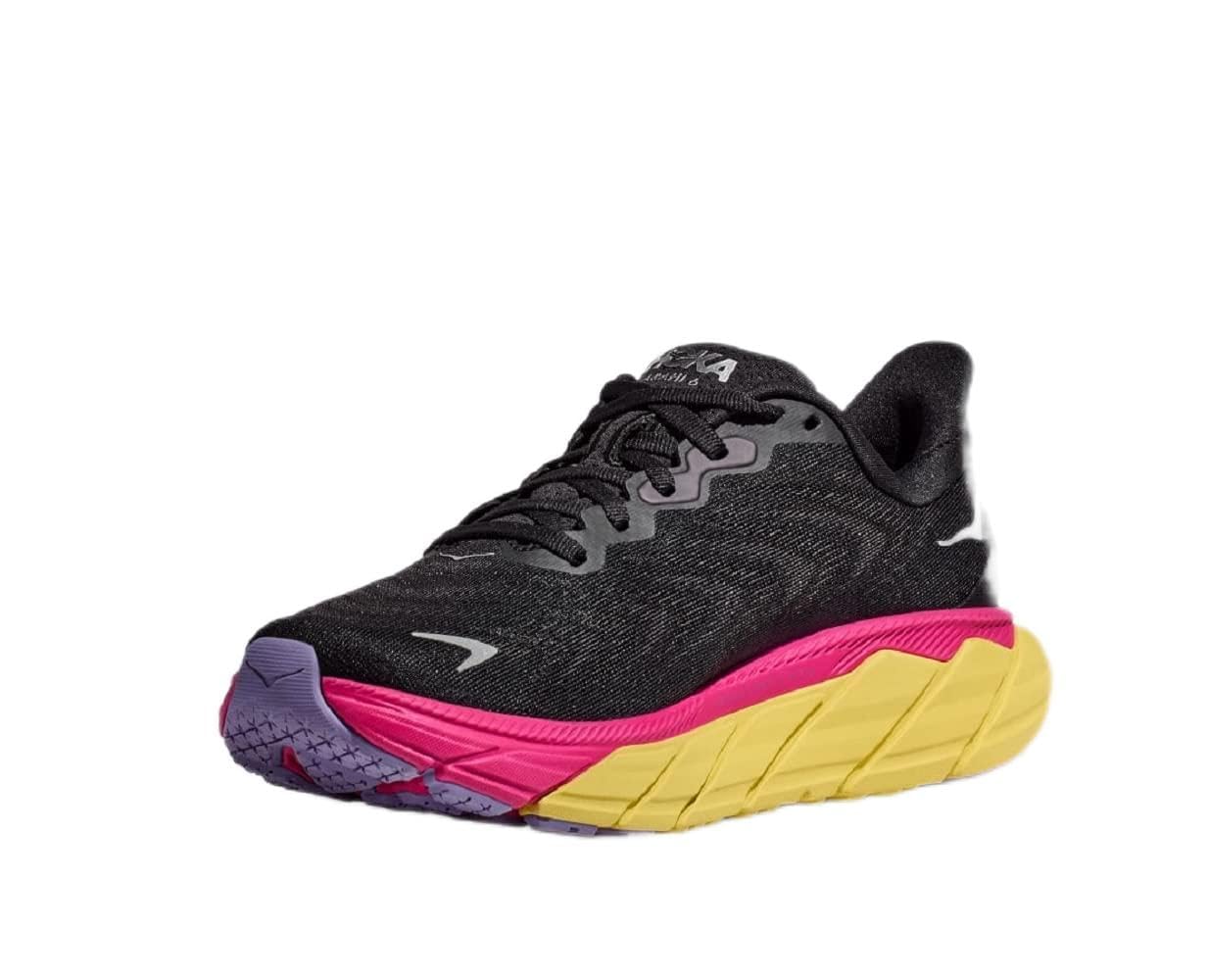 HOKA ONE ONE Women's W Arahi 6 Sneaker, Black/Pink Yarrow, 10.5 UK