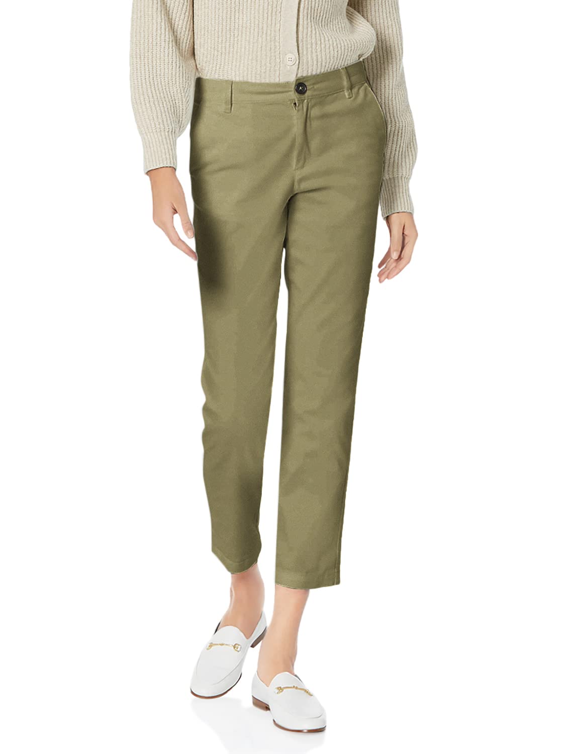 Amazon Essentials Women's Mid-Rise Slim-Fit Stretchy Cropped Tapered Leg Khaki T