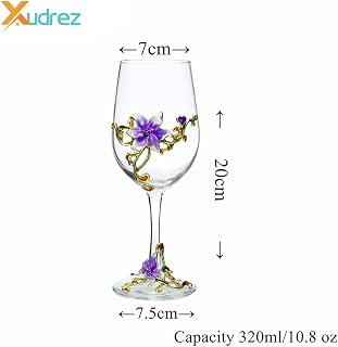 XUDREZ Painted Enamel Flower Lead-Free Wine Glasses 320ml Red White Crystal