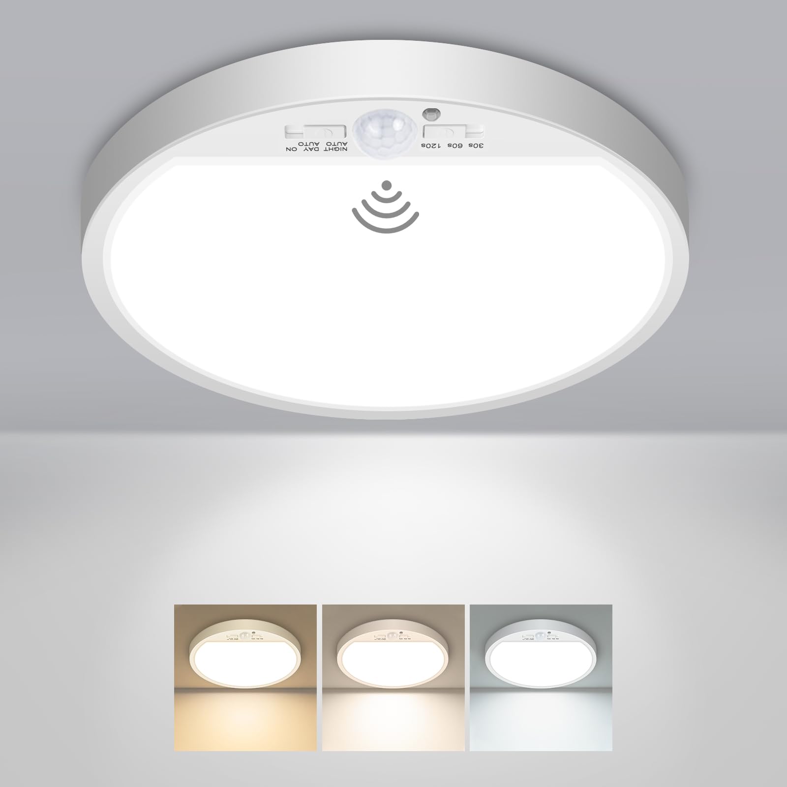 slochi LED Ceiling Light with Motion Sensor, 3000K-4000K-6500K & 100W Equivalent