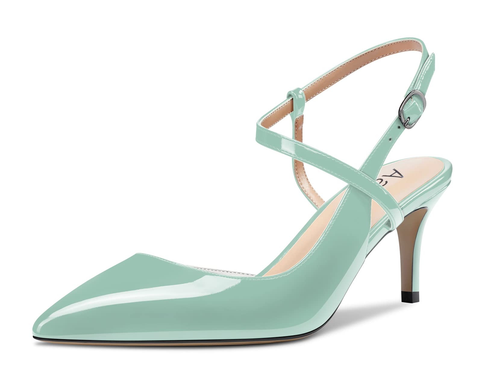 Women Slingback Pumps Ankle Strap D'Orsay Stiletto Mid Heel Close Pointed Toe Dr