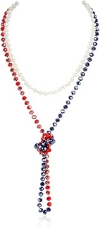 Hand Knotted Beads Endless Long Statement Necklace - Handmade Versatile Beaded Strand Lariat Multi Layer Infinity Wrap 60" Sparkly Faceted Crystal Rondelle, Faux Pearl