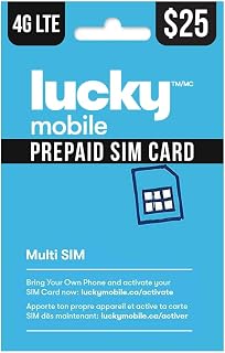 Lucky Mobile 4G LTE Prepaid 25$ SIM Card Starter Kit - Unlimited Talk Canada + 3 GB (4G Network) | 1 Month Prepaid Service Incl. | Pay as You go | Canada | Promotion