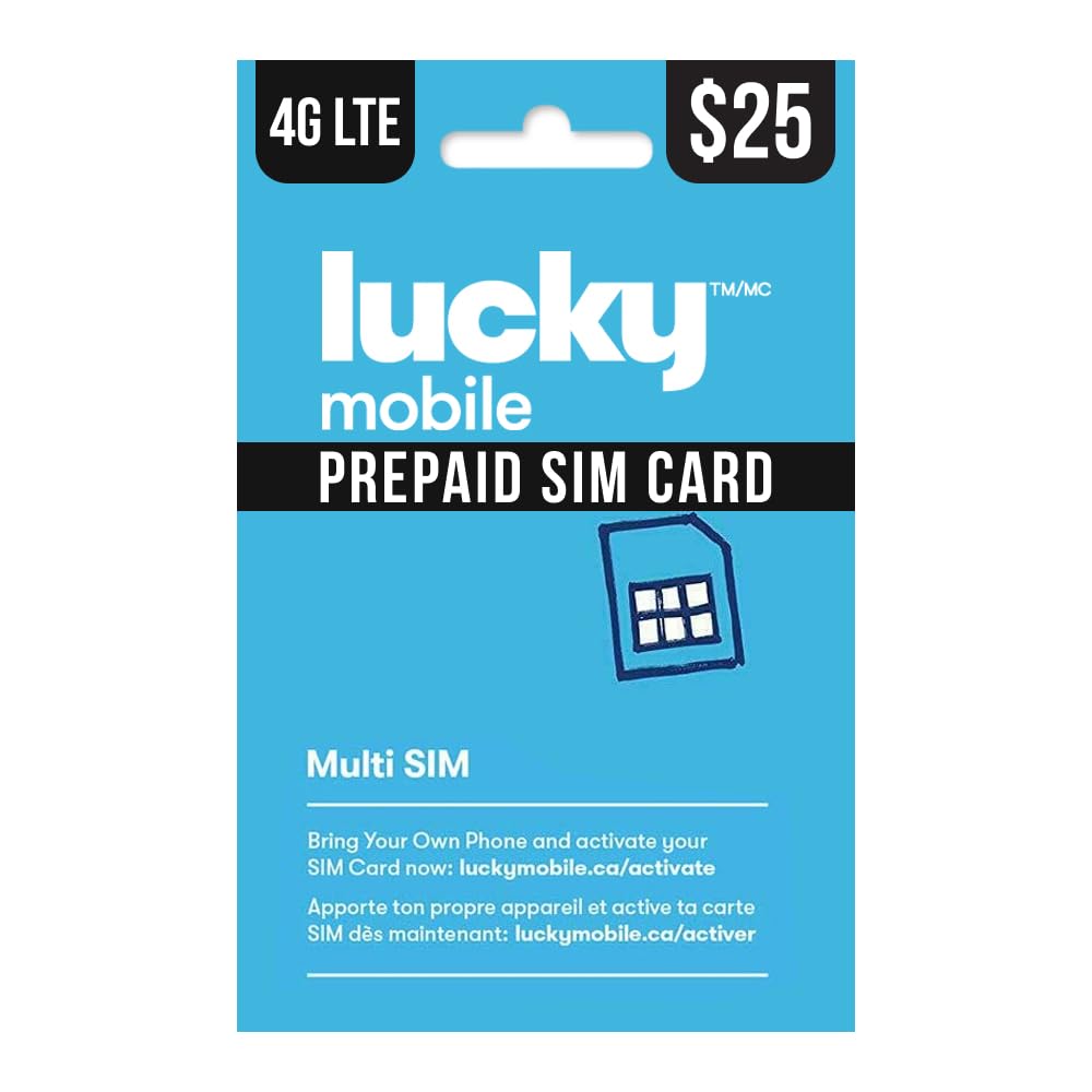 Lucky Mobile 4G LTE Prepaid 25$ SIM Card Starter Kit - Unlimited Talk Canada + 3