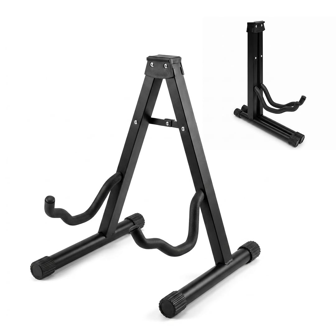 Straame Universal Guitar Stand, Foldable A-Frame Floor Holder, Steel, Black | Fo