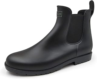 AMOJI Botas de Agua para Mujer Botas de Lluvia de Eje Corto para Hombre Botas de Lluvia Impermeables para Hombre Botines Chelsea Botines de Agua con tacón en Bloque Negro Talla 37 EU