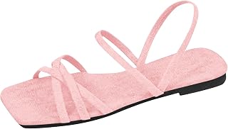 Sandals Women's Flat Square Toe Cap Toe Free Shoes Women's Summer Sandals Elegant Classic Basic Summer Shoes for Women Holiday Casual Beach